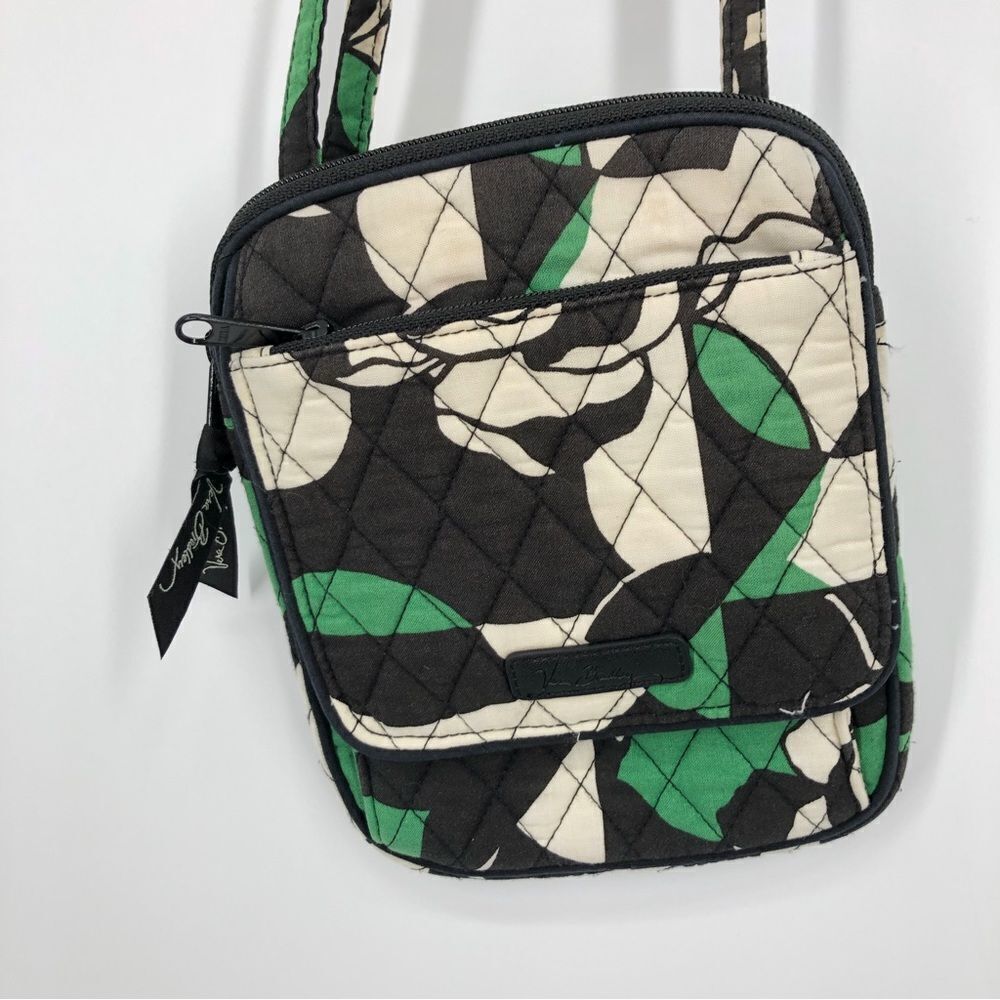 Vera Bradley Hipster Purse Green White Black Quilted Small Crossbody